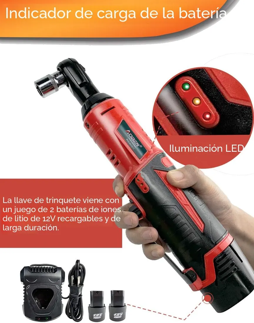 Close-up of the battery-level LED indicator and front work light while held in hand